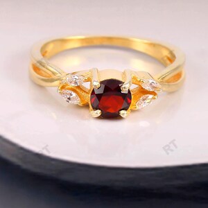 Handmade  Garnet Dainty Ring, Sterling Silver, january Birthstone, Minimalist Delicate Jewelry Gift for Wife