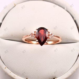 Handmade  Garnet Dainty Ring, Sterling Silver, january Birthstone, Minimalist Delicate Jewelry Gift for Wife