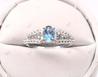 Handmade Oval Aquamarine Ring, 925 Sterling Silver Engagement Ring