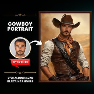 Personalized Cowboy Portrait | Custom Western Art, Unique Gift for Cowboy Lovers, Rustic Decor for Home or Office, Father&#39;s Day Gift