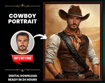 Personalized Cowboy Portrait: Custom Western Art Gift (Digital Download)