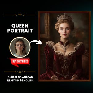 Custom Queen Portrait: Renaissance Royal Art from Photo (Digital Download)