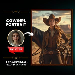 Custom Cowgirl Portrait From Photo, Western Art from Photo, Female Portrait, Gift for Mother&#39;s Day