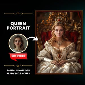 Personalized Queen Portrait Canvas: Custom Renaissance Royal Art (Digital Download)