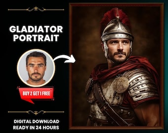 Personalized Gladiator Portrait: Custom Roman Warrior Art (Digital Download)
