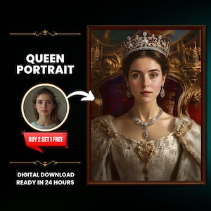 Custom Renaissance Queen Portrait: Personalized Canvas Art (Digital Download)