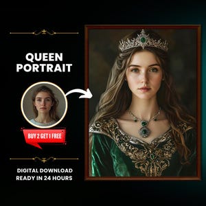 Custom Renaissance Queen Portrait: Personalized Canvas Art (Digital Download)