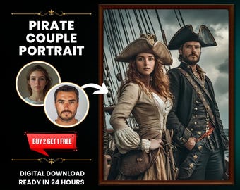 Custom Pirate Couple Portrait: Personalized Face Swap Gift (Digital Download)