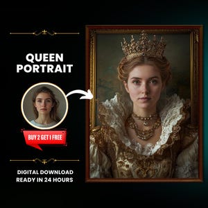 Custom Queen Portrait from Photo | Renaissance Portrait | Canvas Print | Mother's day gift | Birthday Gift for Her | Digital download