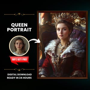 Custom Royal Queen Portrait: Personalized Renaissance Canvas Art (Digital Download)