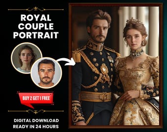 Custom Renaissance Royal Couple Portrait: Photo to Canvas Art (Digital Download)