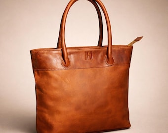 Brown Leather Tote Women Large Handbag Shoulder Bag Work Office Minimalist Purse
