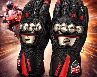 Leren Ducati Racing-handschoenen, motorbescherming, prestatiegreep