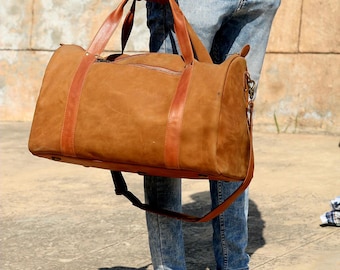 Bolsa de viaje de piel personalizada, auténtica bolsa de fin de semana