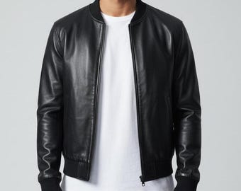 Men's Black Sheepskin Leather Biker Jacket: Handmade Motorcycle Jacket