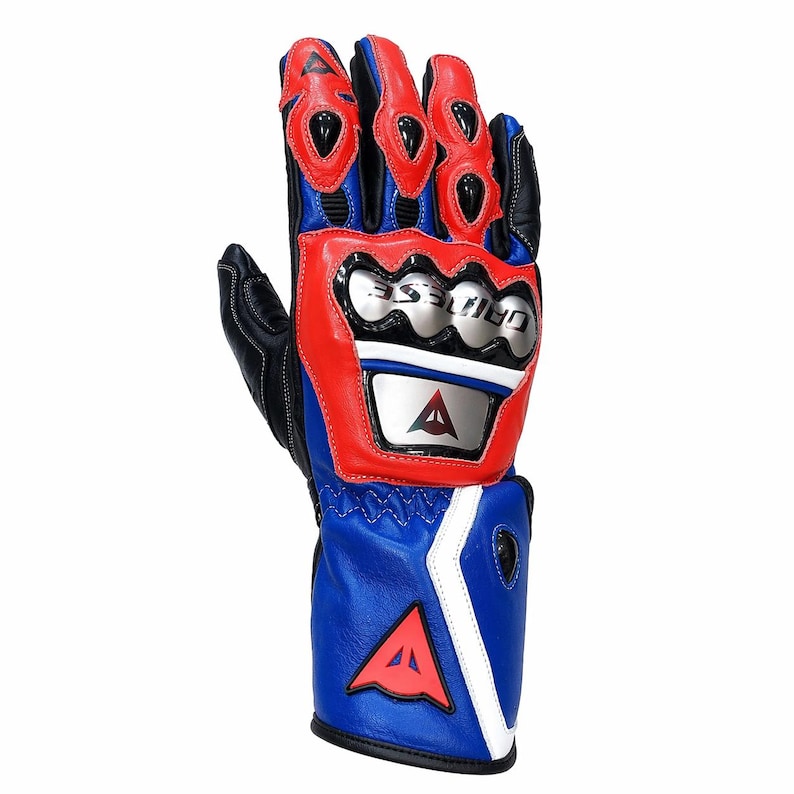 Dainese motorcycle racing leather gloves red blue black with hard knuckle armor CE level 1 protective biker gloves