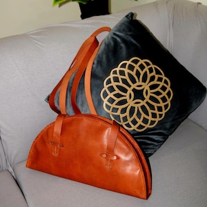 Handmade Half Moon Leather Tote Bag: Minimalist Brown Shoulder Purse