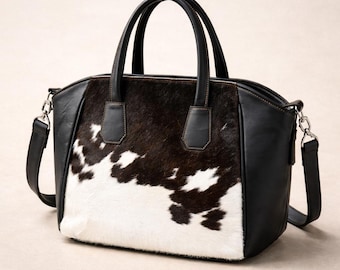 Cowhide Leather Handbag Women Hair on Tote Shoulder Purse Luxury Designer Style