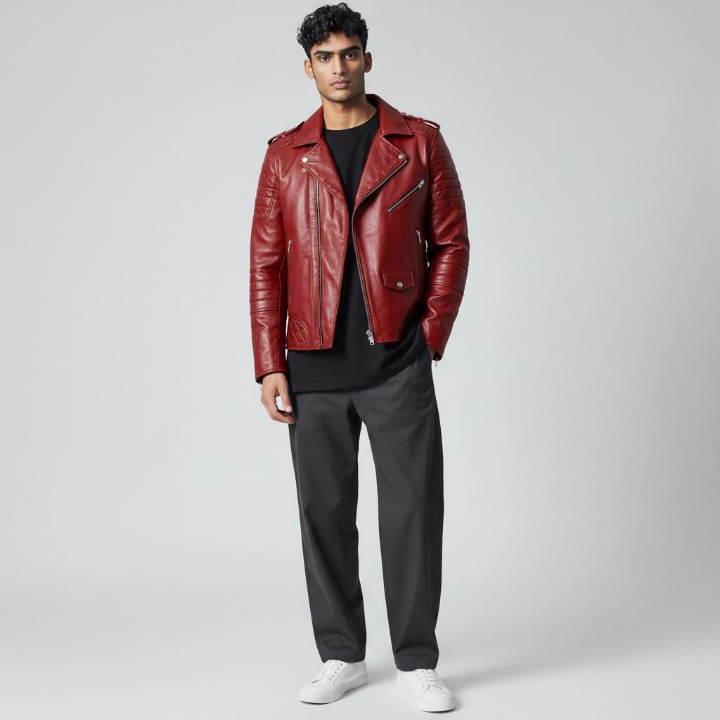 Men's Red Leather Moto Jacket: Slim Fit, YKK Zippers - Etsy