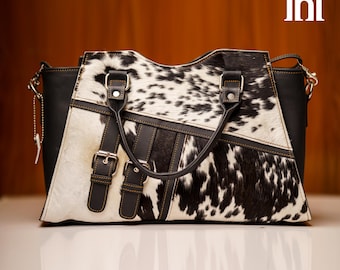 Handmade Cowhide Leather Tote Bag: Double Compartment Design