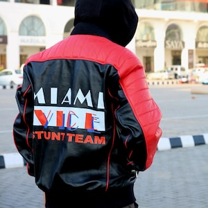 Blouson aviateur Miami Vice Stunt Team, blouson en cuir pour homme, blouson aviateur de qualité supérieure en cuir de mouton souple véritable de qualité supérieure,