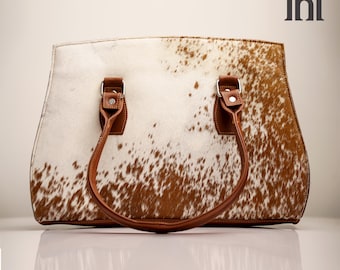Cowhide Leather Tote Women Hair on Handbag Shoulder Purse Western Style Gift