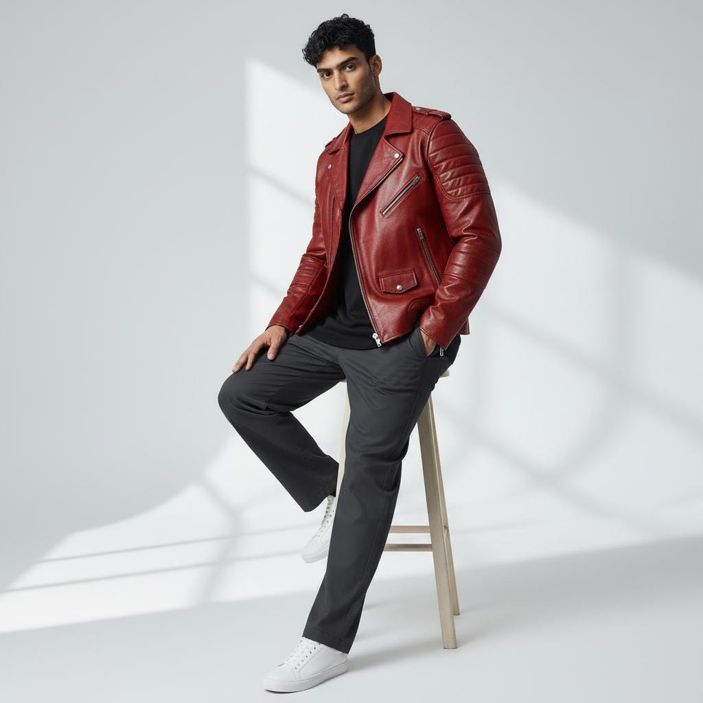 Men's Red Leather Moto Jacket: Slim Fit, YKK Zippers - Etsy