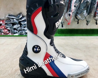 Botas de cuero BMW para motociclismo de competición / Botas de moto estilo Motorrad para motos deportivas / Calzado para circuito