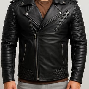 Veste en cuir pour hommes, veste en cuir véritable, veste en cuir de moto, veste en cuir ultra douce, veste de motard en cuir noire pour hommes