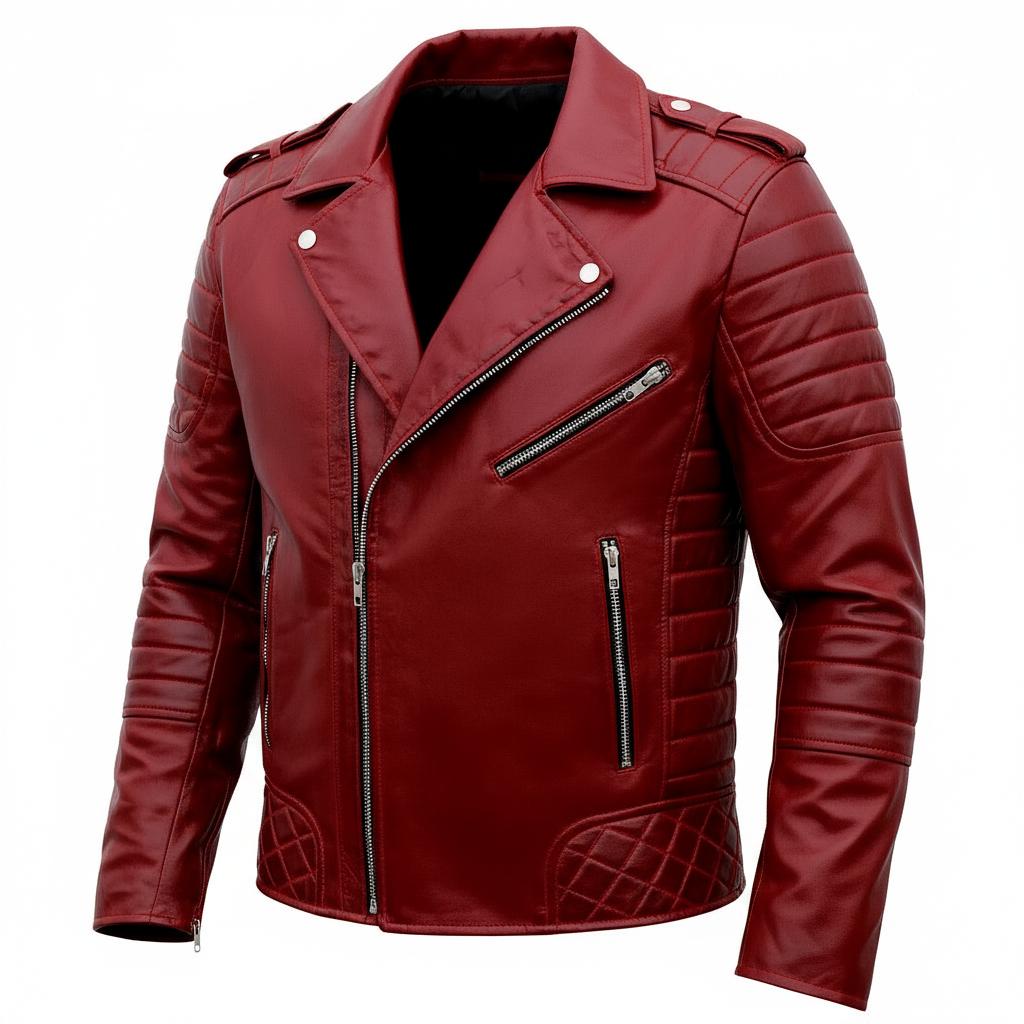 Men's Red Leather Moto Jacket: Slim Fit, YKK Zippers - Etsy