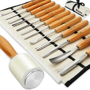12-Piece Wood Carving Chisel Set with Mallet and Canvas Case – CR-V Steel Blades