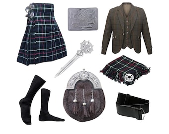 Completo da kilt scozzese fatto a mano, tradizionale, composto da 9 pezzi, completo da giacca in tweed Argyle, completo da kilt da sposa, disponibile in oltre 50 tartan.