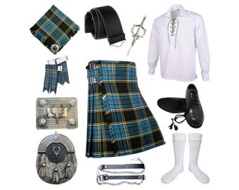 Vintage Schottisches Kilt Outfit Handgefertigt 10 Stück Kilt Outfit Highland Hirschkopf Abzeichen Hochzeit Kilt Outfit Erhältlich in 50+ Tartans
