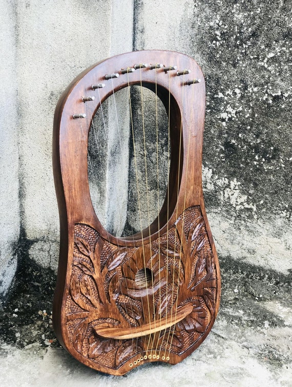 Rosewood New Flower Lyre Handmade 10 Metal Strings Lyre Harp With Free Strings & Tuning Key