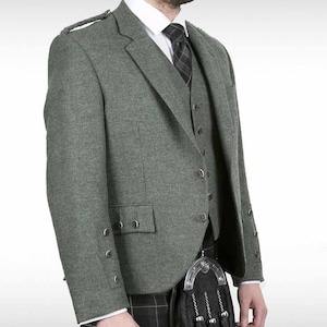 Dark Green Scottish Traditional Argyle Jacket with Waistcoat Handmade Wedding Jacket Chest Size 34” to 54 inch