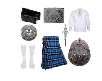 Scottish 5 Yard kilt Outfit Traditional Handmade 8 Pieces Kilt Outfit Highland Thistle Design Wedding Kilt Outfit Available in 40+ Tartans