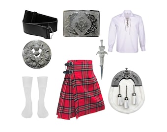 Traditional Scottish 5 Yard kilt Outfit Handmade 8 Pieces Kilt Outfit Highland Thistle Design Wedding Kilt Outfit Available in 50+ Tartans
