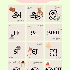 Tamilisch Buchstaben Poster, Kinderposter, Kinder, Alphabet, Tamilisch lernen