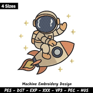Astronaut Rocket Embroidery Design – Space Explorer Machine Embroidery Pattern – Cute Rocket Ship & Stars Stitch File for Kids Clothes