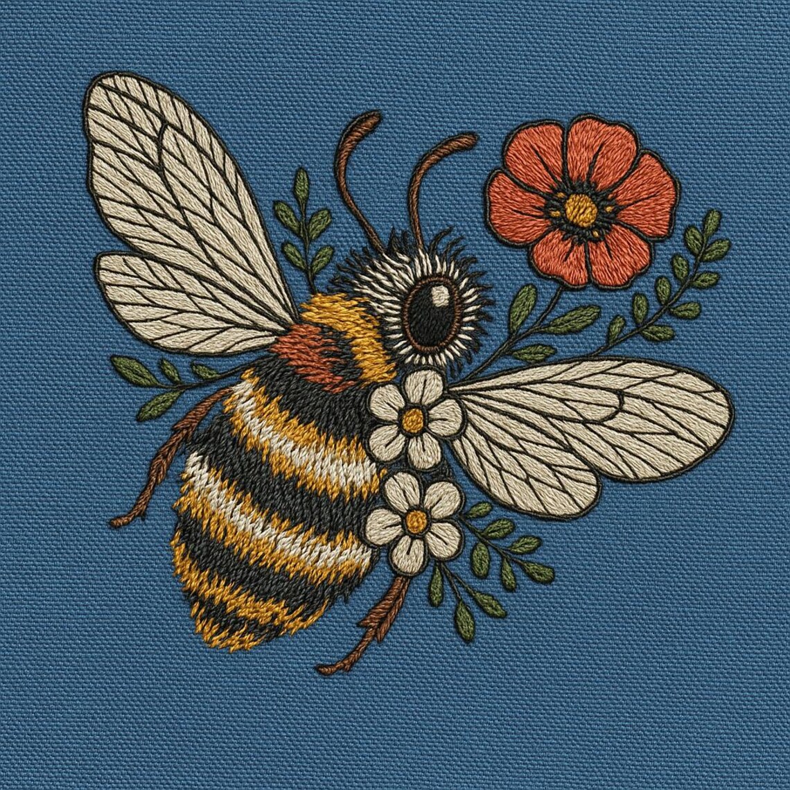 Bee Embroidery Design With Flowers – Insect Machine Embroidery Pattern ...
