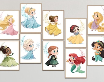 Princess Art Prints Set of 10 | Fairy Tale Nursery Decor | Digital Download