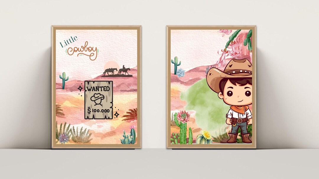 Cowboy Nursery Art Set | Western Cartoon Prints | Digital Download - Etsy
