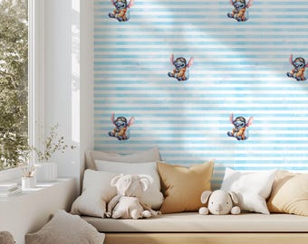 Stitch Up in Stripes – Blue Stripe Watercolour Wallpaper for Kids Rooms & Nurseries