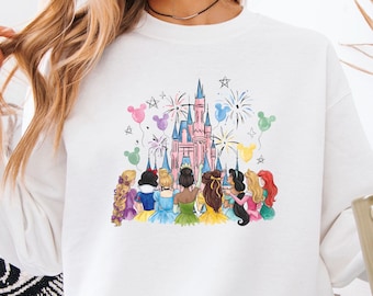 Disney Watercolor Princess Sweatshirt, Girls Magic Kingdom Top, Mickey Castle Gift, Family Vacation, Girls Trip Shirt
