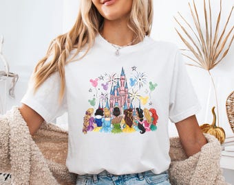 Disney Watercolor Princess T-shirt, Girls Magic Kingdom Shir, Mickey Castle Gift, Family Vacation, Girls Trip Tee