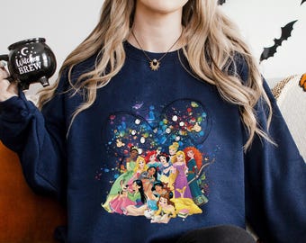 Retro Disney Princess Sweatshirt, Watercolor Princess Sweatshirt, Disney Princess Mickey Head Hoodie, Disney Girls Trip Crewneck 653953