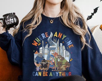 Disney Zootopia City Skyline Sweatshirt, Where Anyone Can Be Anything Hoodie, Nick Wilde Judy Hopps Hoodie, Disney Zootopia Crewneck 654533