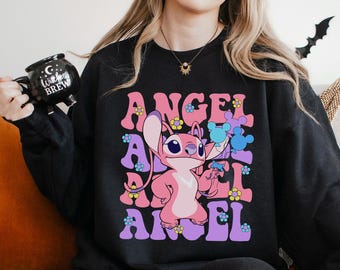 Disney Floral Angel Sweatshirt, Angel Sweatshirt, Disney Balloons Stich Angel Hoodie, Disneyland Trip Hoodie, Girly Disney Crewneck 653918
