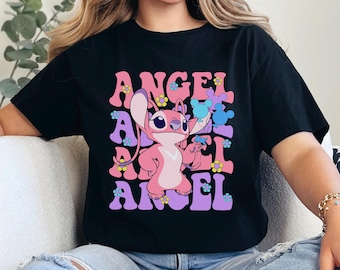Disney Floral Angel Shirt, Cute Angel Shirt, Disney Balloons Stich Angel Shirt, Disneyland Trip Shirts, Girly Disney Shirt 653918