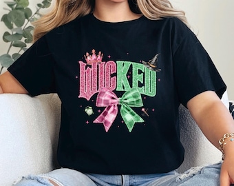 Wicked Movie Shirt, Wicked Faux Glitter Coquette Shirt, Pink Goes Good With Green Shirt, Elphaba Glinda Magical Shirt 654465